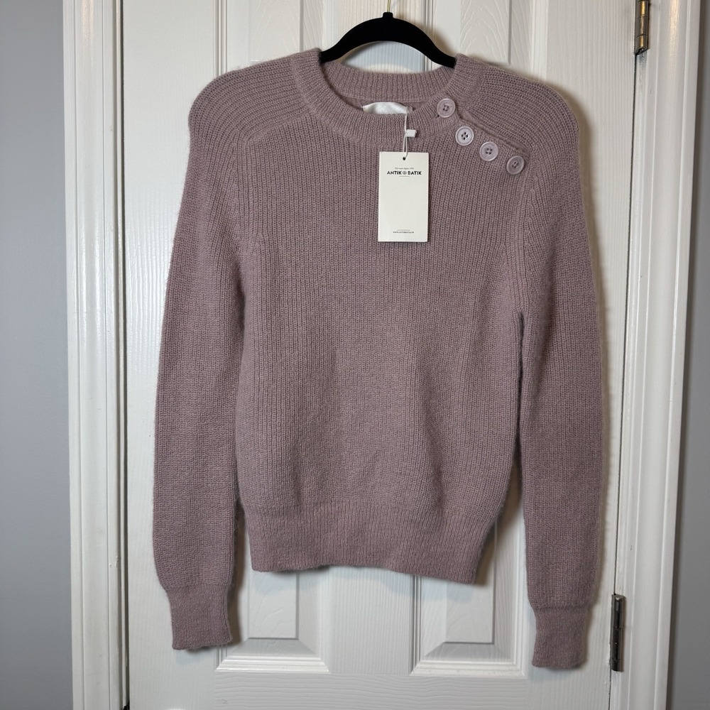 Antik Batik Alpaca Blend Pullover Sweater Women's Size XS 36 Pale Pink Buttons